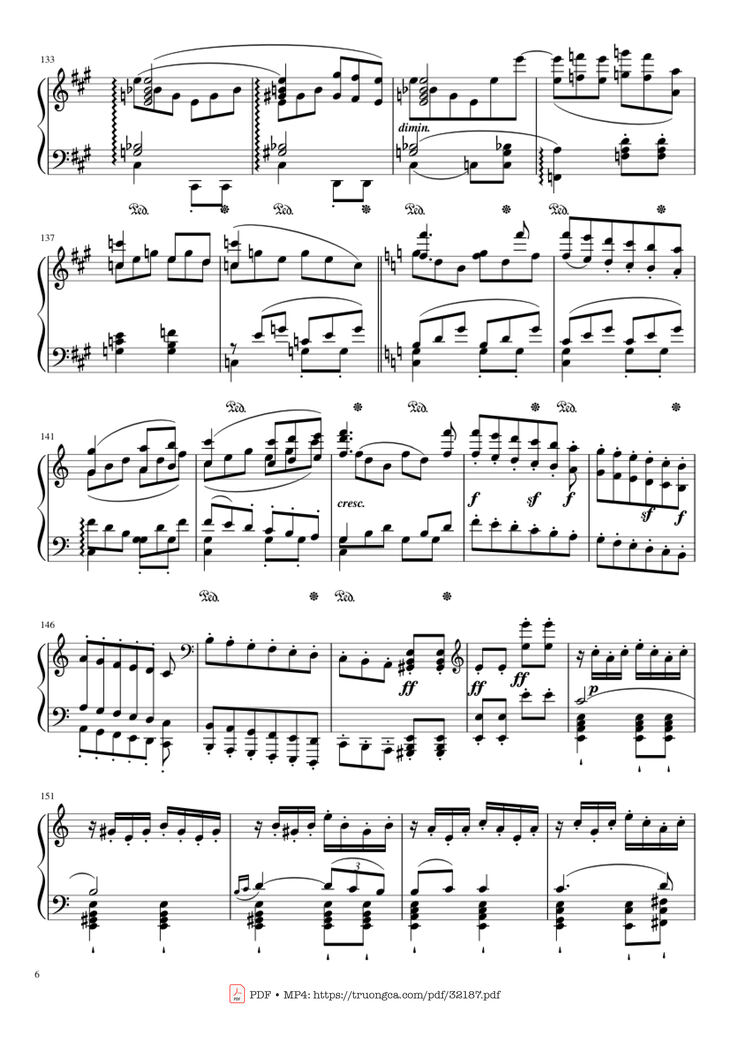 Page 6 of the piano sheet music PDF Piano - Beethoven Symphony No. 7 Movement 2 Piano by Ludvig van Beethoven