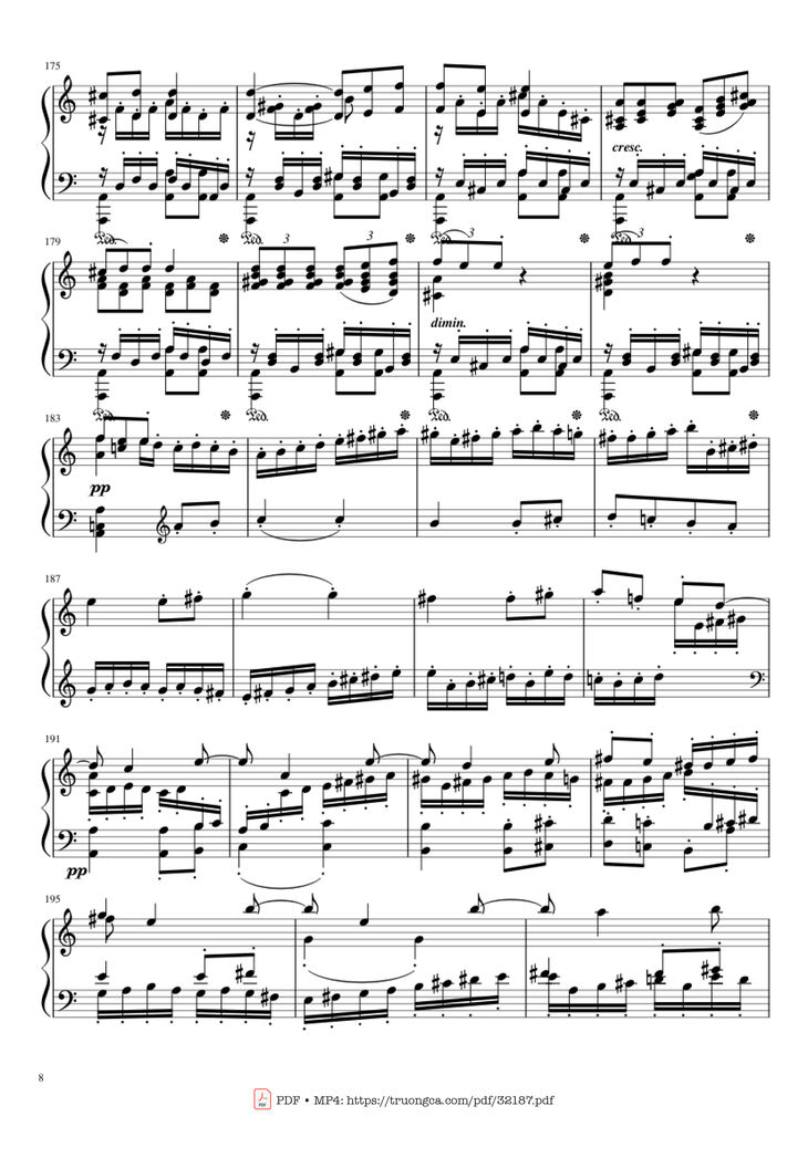 Page 8 of the piano sheet music PDF Piano - Beethoven Symphony No. 7 Movement 2 Piano by Ludvig van Beethoven