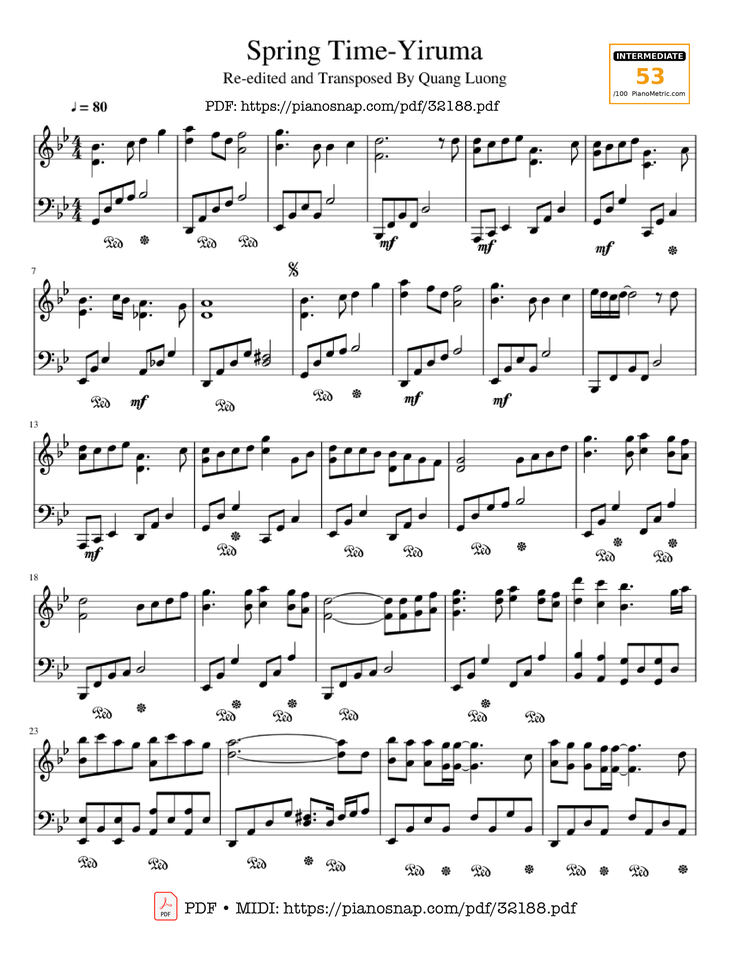 Page 1 of the piano sheet music PDF Piano - Spring Time - Yiruma Piano by Yiruma