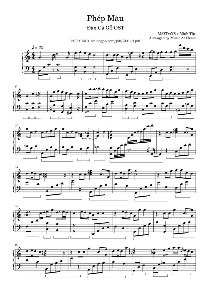Page 1 of the piano sheet music PDF - Phép Màu Piano (tông Đô Trưởng) by Minh Tốc