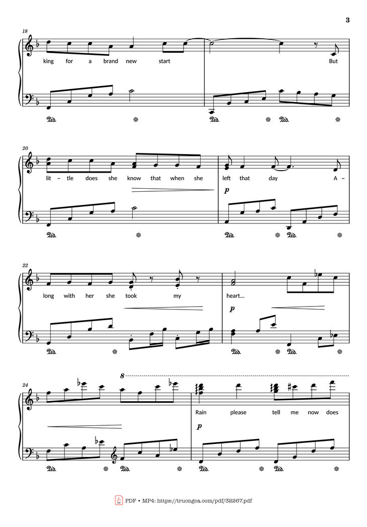 Page 3 of the piano sheet music PDF - Rhythm of the rain Piano by John Claude Gummoe