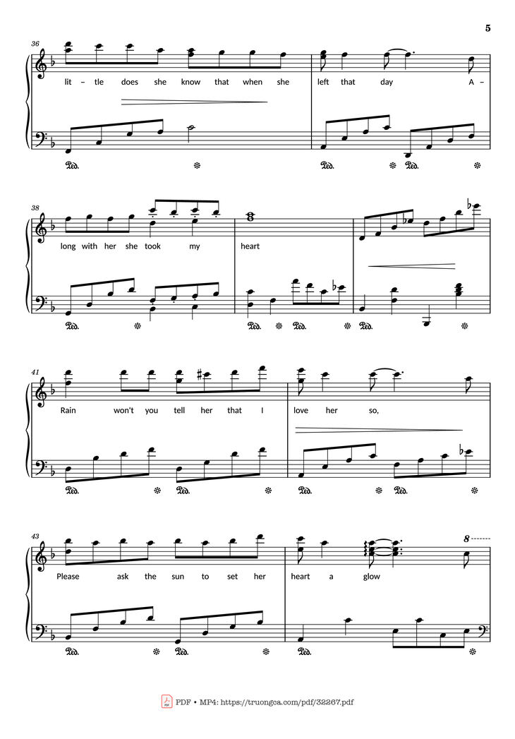 Page 5 of the piano sheet music PDF - Rhythm of the rain Piano by John Claude Gummoe