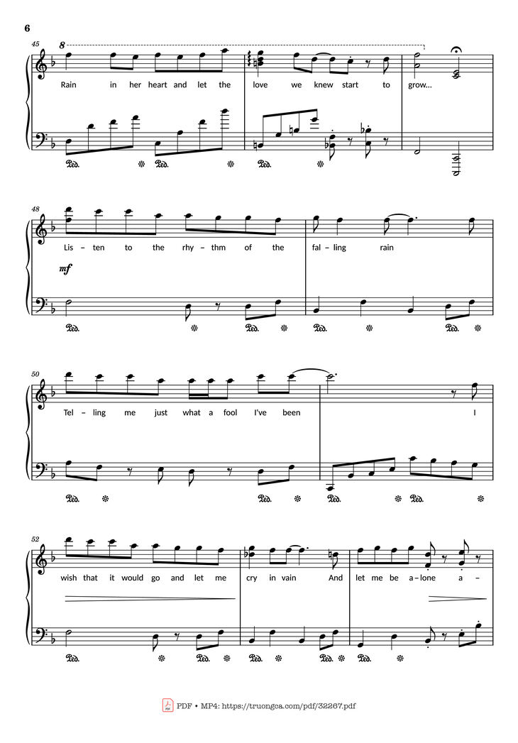 Page 6 of the piano sheet music PDF - Rhythm of the rain Piano by John Claude Gummoe