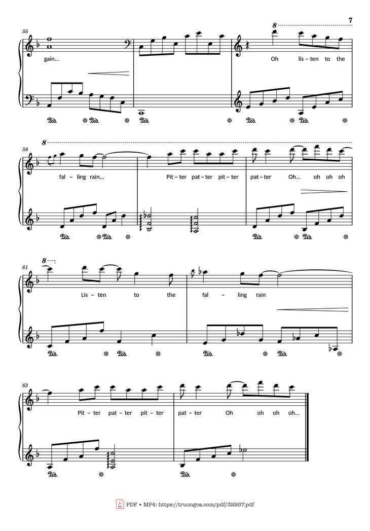 Page 7 of the piano sheet music PDF - Rhythm of the rain Piano by John Claude Gummoe