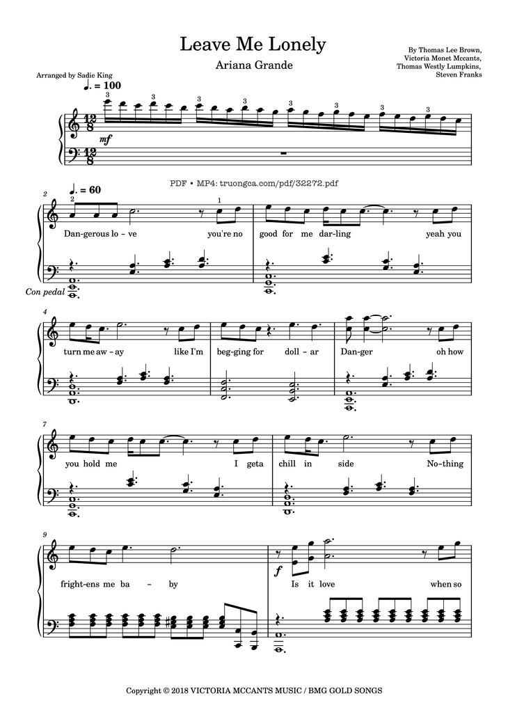 Page 1 of the piano sheet music PDF Piano - Leave Me Lonely Piano by Thomas Lee Brown