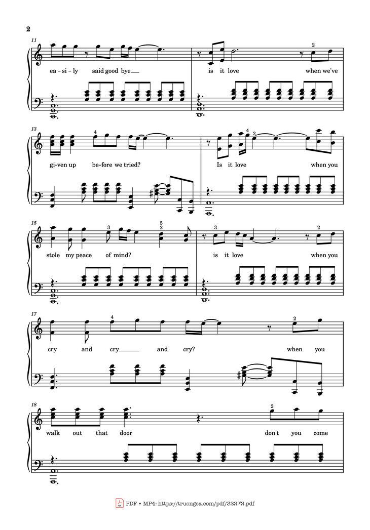 Page 2 of the piano sheet music PDF Piano - Leave Me Lonely Piano by Thomas Lee Brown