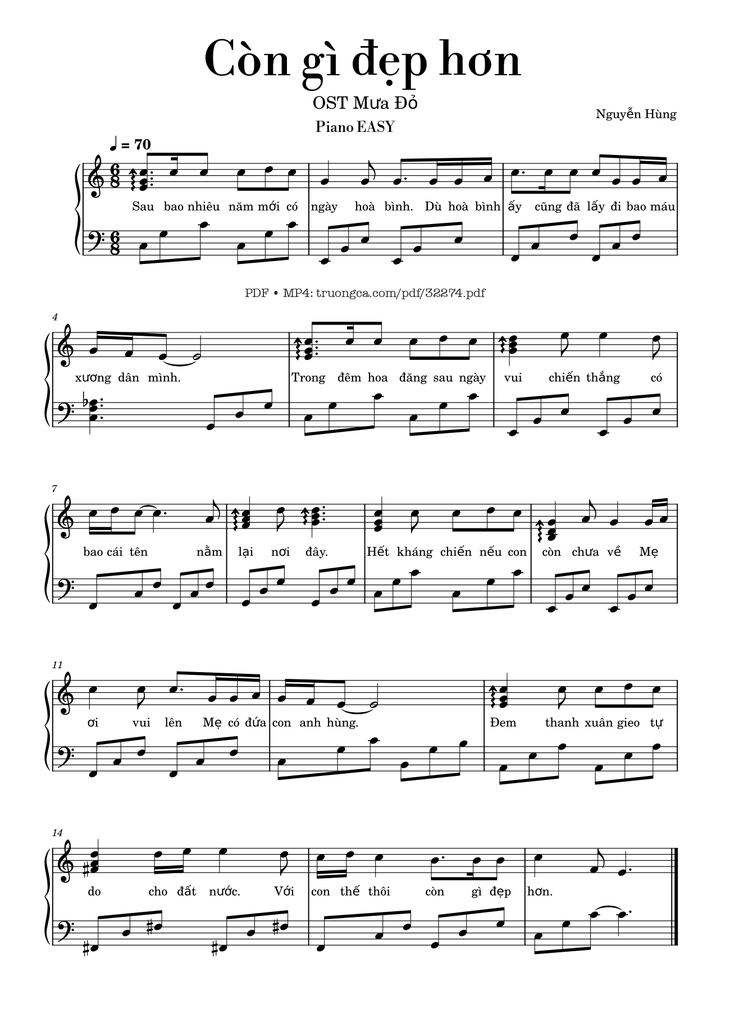 Page 1 of the piano sheet music PDF - Còn gì đẹp hơn Piano dễ (Mưa đỏ OST) by Nguyễn Hùng