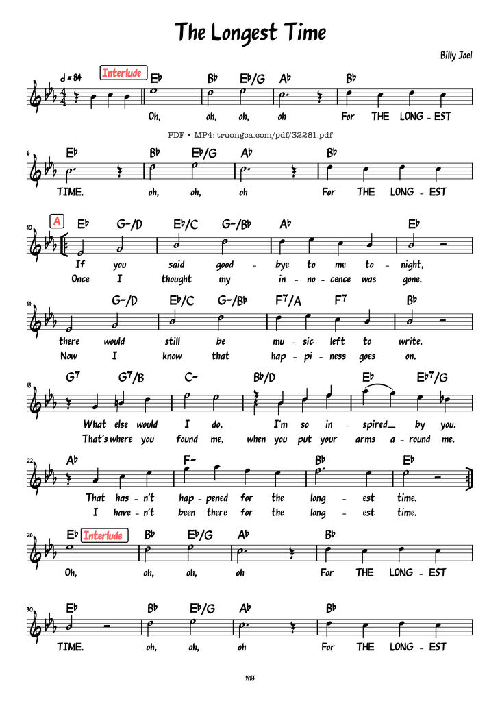 Page 1 of the piano sheet music PDF Piano - The Longest Time by Billy Joel