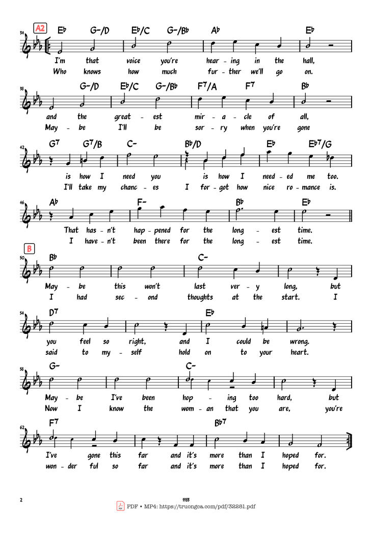 Page 2 of the piano sheet music PDF Piano - The Longest Time by Billy Joel