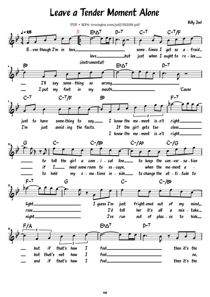 Page 1 of the piano sheet music PDF Piano - Leave a Tender Moment Alone by Billy Joel