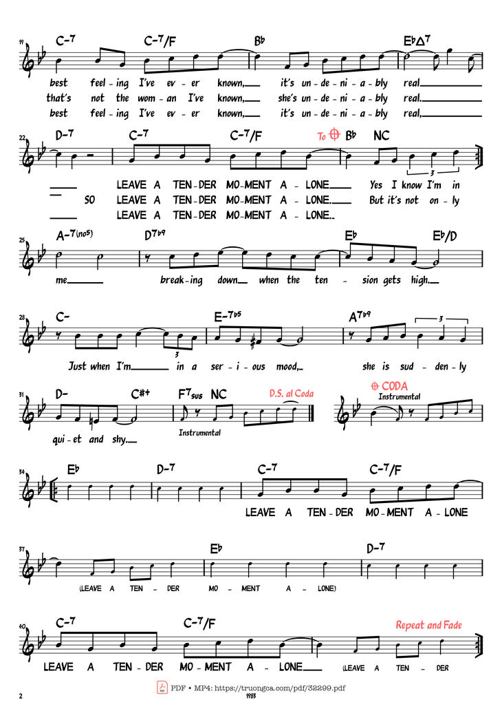 Page 2 of the piano sheet music PDF Piano - Leave a Tender Moment Alone by Billy Joel