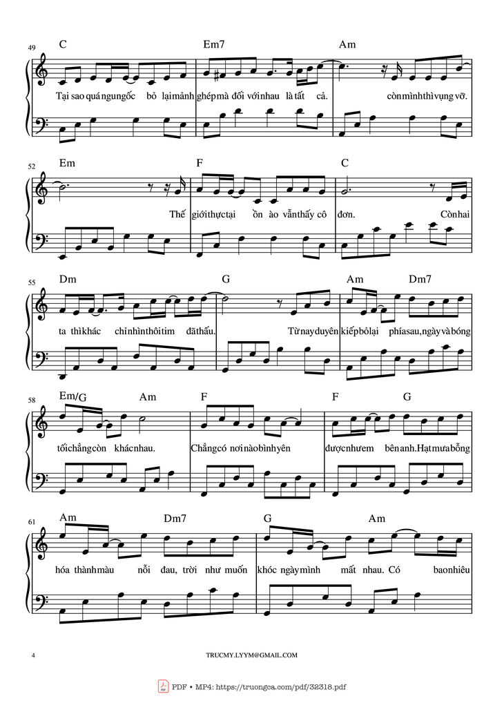 Page 4 of the piano sheet music PDF Piano - Một bước yêu, vạn dặm đau Piano by Mr. Siro