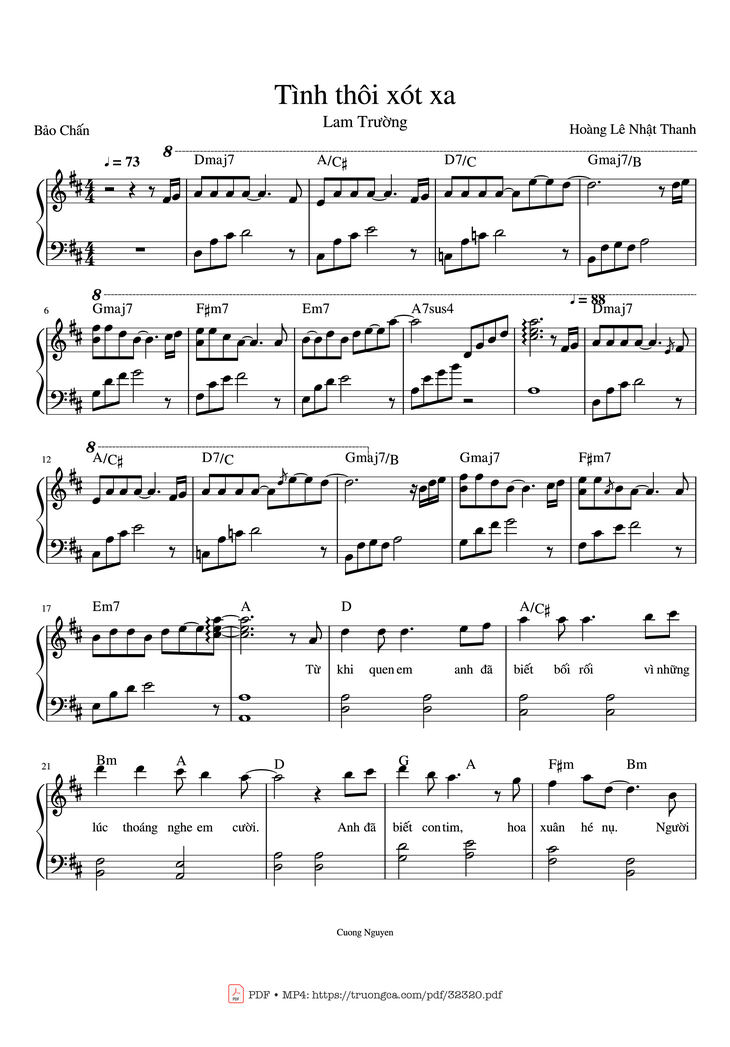 Page 1 of the piano sheet music PDF Piano - Tình thôi xót xa Piano by Bảo Chấn