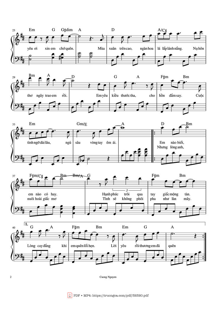 Page 2 of the piano sheet music PDF Piano - Tình thôi xót xa Piano by Bảo Chấn