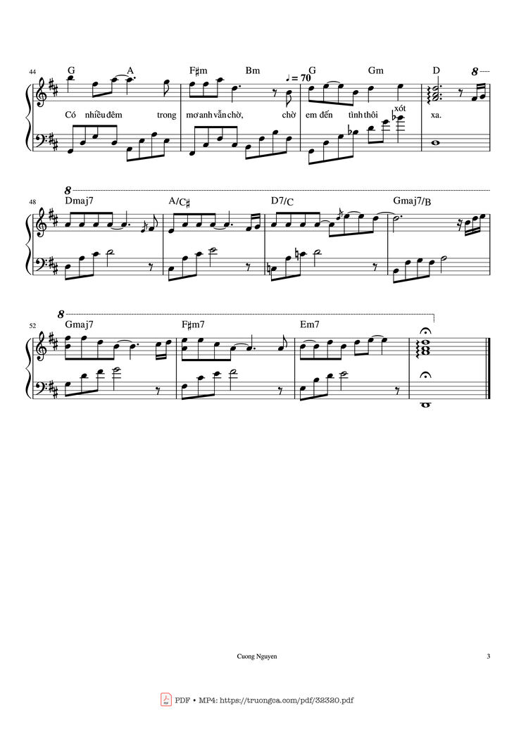 Page 3 of the piano sheet music PDF Piano - Tình thôi xót xa Piano by Bảo Chấn