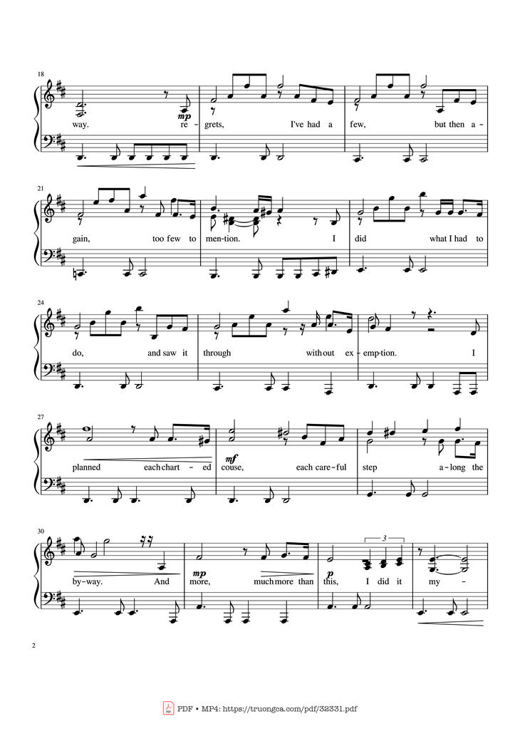Page 2 of the piano sheet music PDF Piano - My Way Piano by Frank Sinatra