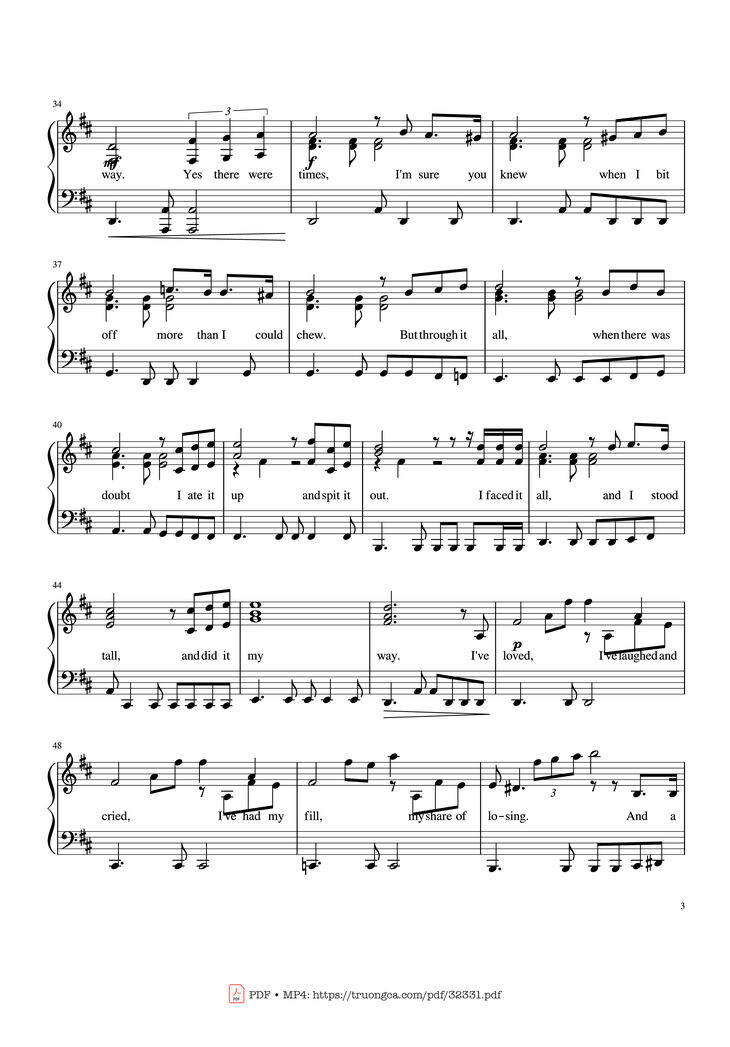 Page 3 of the piano sheet music PDF Piano - My Way Piano by Frank Sinatra