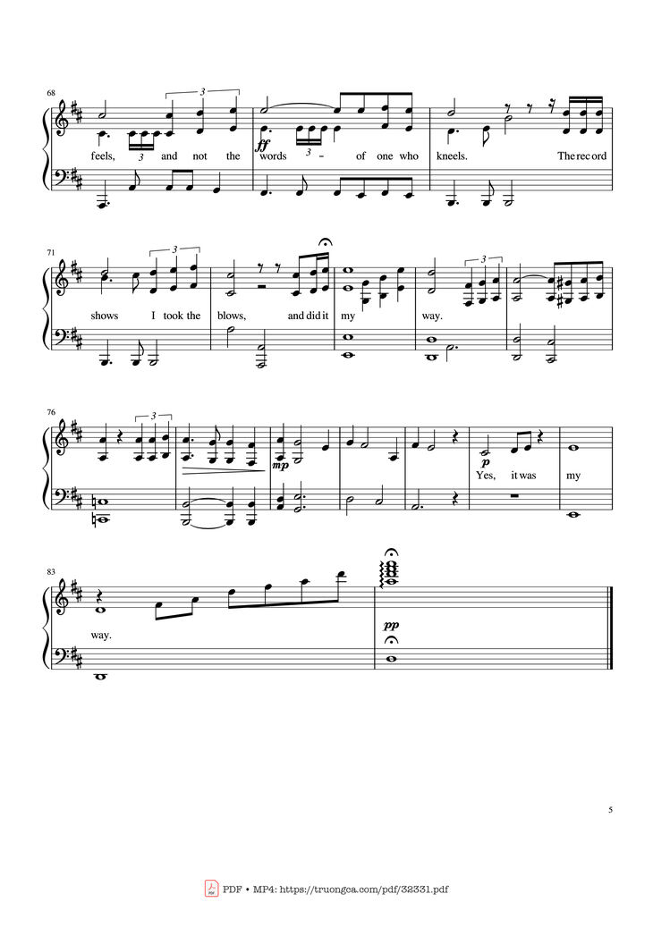Page 5 of the piano sheet music PDF Piano - My Way Piano by Frank Sinatra