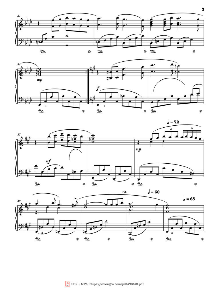 Page 3 of the piano sheet music PDF Piano - Lost Of Love, Sunflower theme Piano by Henry Mancini