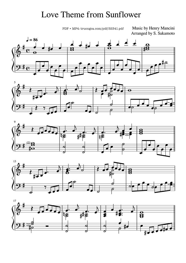 Page 1 of the piano sheet music PDF Piano - Love Theme from Sunflower Piano by Henry Mancini