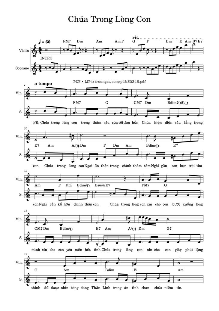 Page 1 of the piano sheet music PDF - Chúa Trong Lòng Con (đệm Violin, intro) by Thái Nguyên