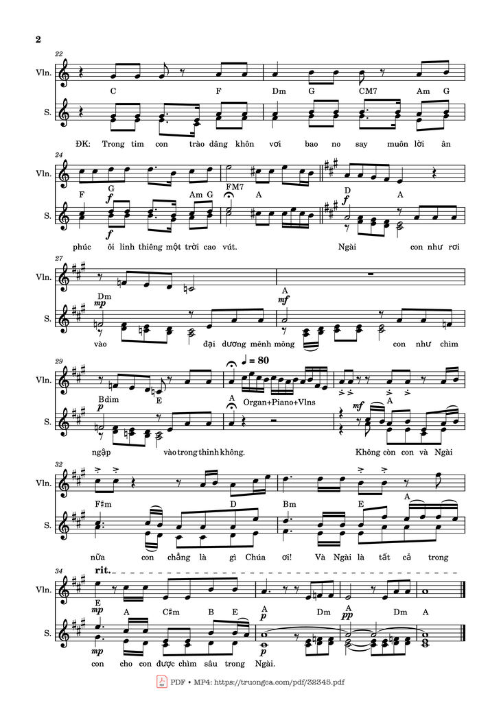Page 2 of the piano sheet music PDF - Chúa Trong Lòng Con (đệm Violin, intro) by Thái Nguyên