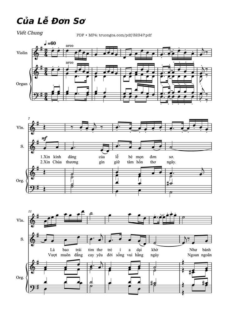 Page 1 of the piano sheet music PDF - Của Lễ Đơn Sơ (đệm Violin) by Viết Chung