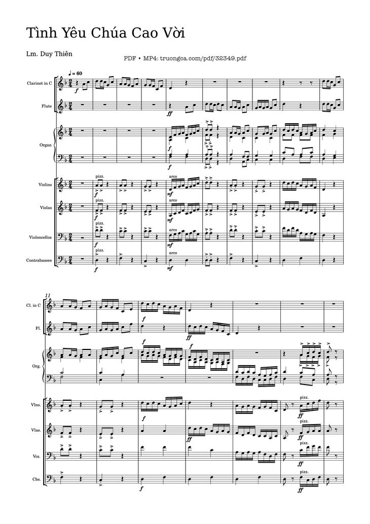Page 1 of the piano sheet music PDF - Tình Chúa Cao Vời (Hợp xướng Violin, Organ, Sáo) by Lm. Duy Thiên