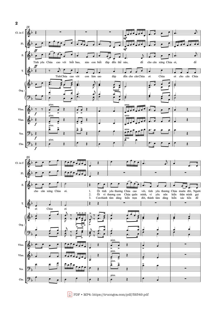 Page 2 of the piano sheet music PDF - Tình Chúa Cao Vời (Hợp xướng Violin, Organ, Sáo) by Lm. Duy Thiên