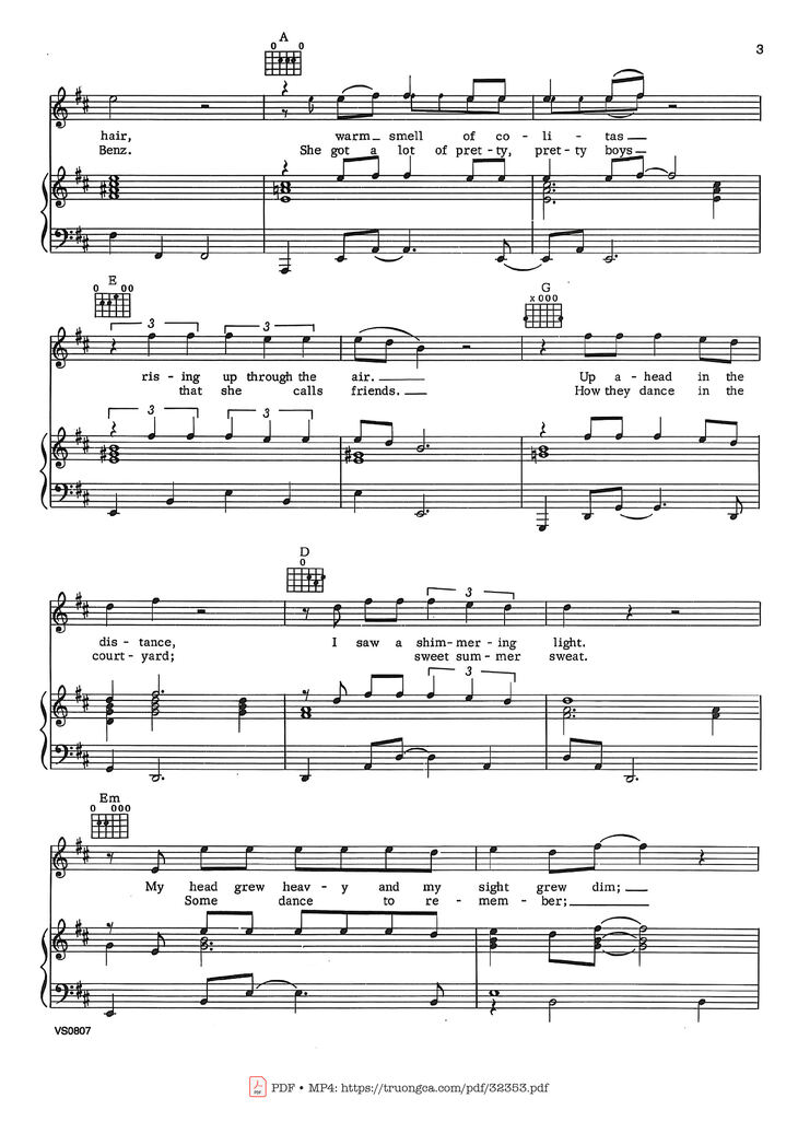 Page 2 of the piano sheet music PDF - Hotel California Piano-Vocal by Eagles