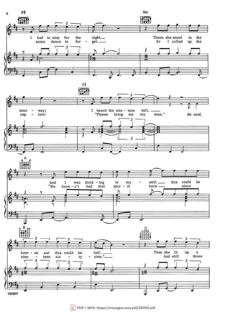 Page 3 of the piano sheet music PDF - Hotel California Piano-Vocal by Eagles