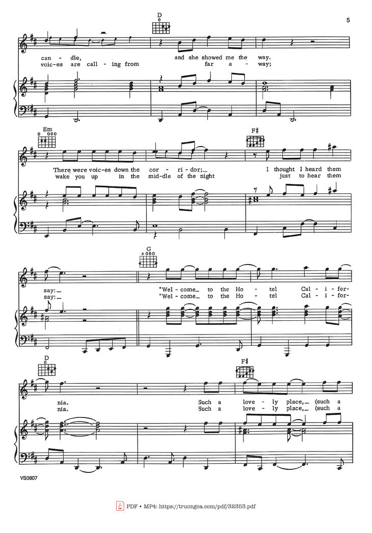 Page 4 of the piano sheet music PDF - Hotel California Piano-Vocal by Eagles