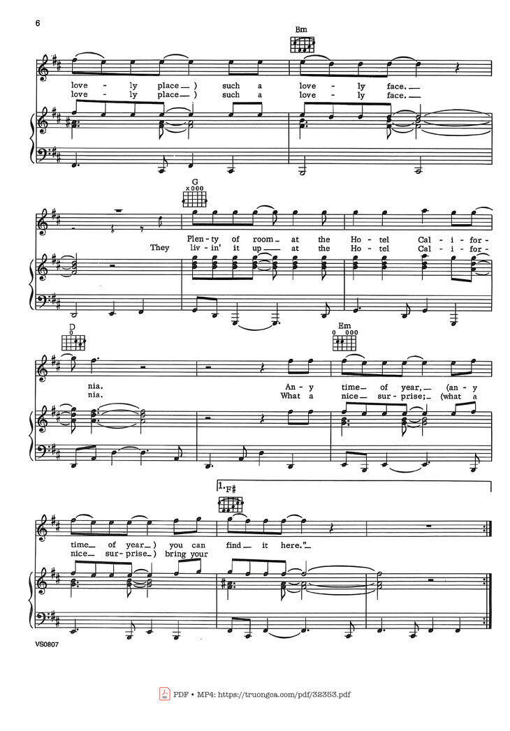 Page 5 of the piano sheet music PDF - Hotel California Piano-Vocal by Eagles