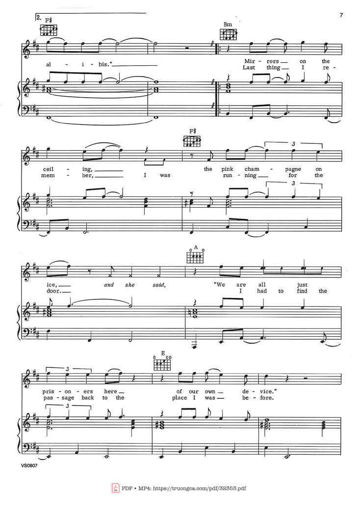 Page 6 of the piano sheet music PDF - Hotel California Piano-Vocal by Eagles