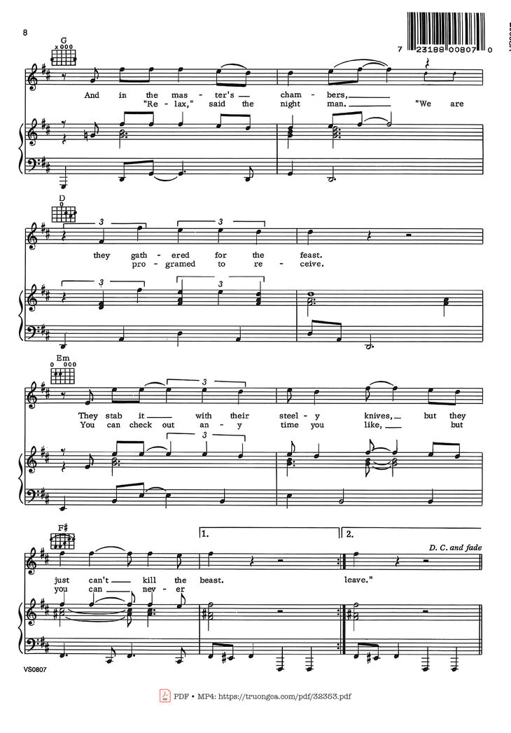 Page 7 of the piano sheet music PDF - Hotel California Piano-Vocal by Eagles