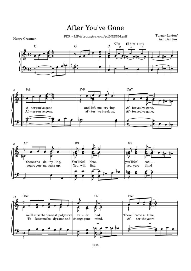 Page 1 of the piano sheet music PDF Piano - After You