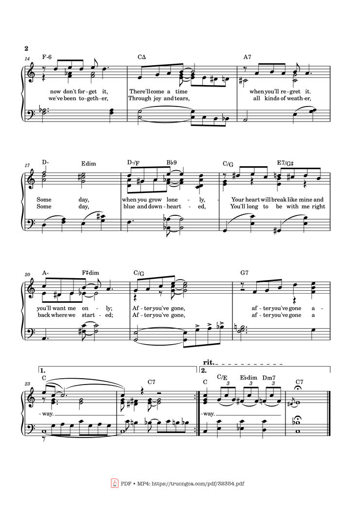 Page 2 of the piano sheet music PDF Piano - After You
