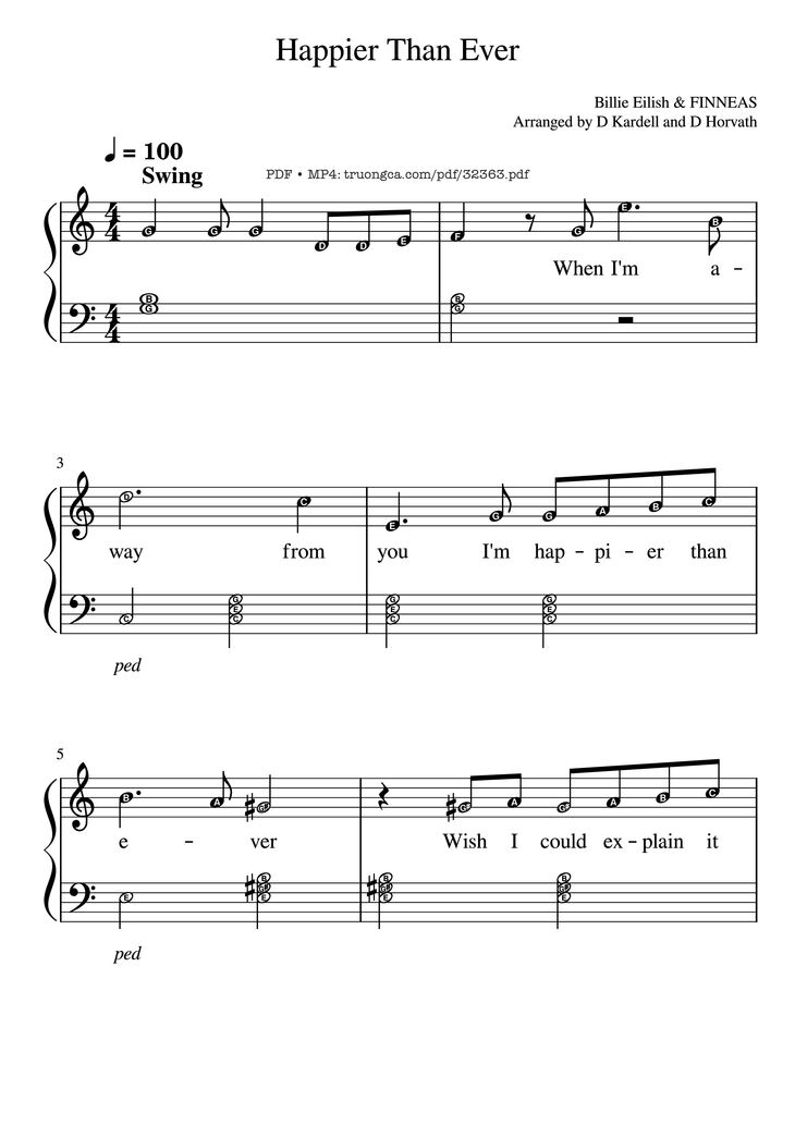 Page 1 of the piano sheet music PDF Piano - Happier Than Ever Piano EASY by Billie Eilish