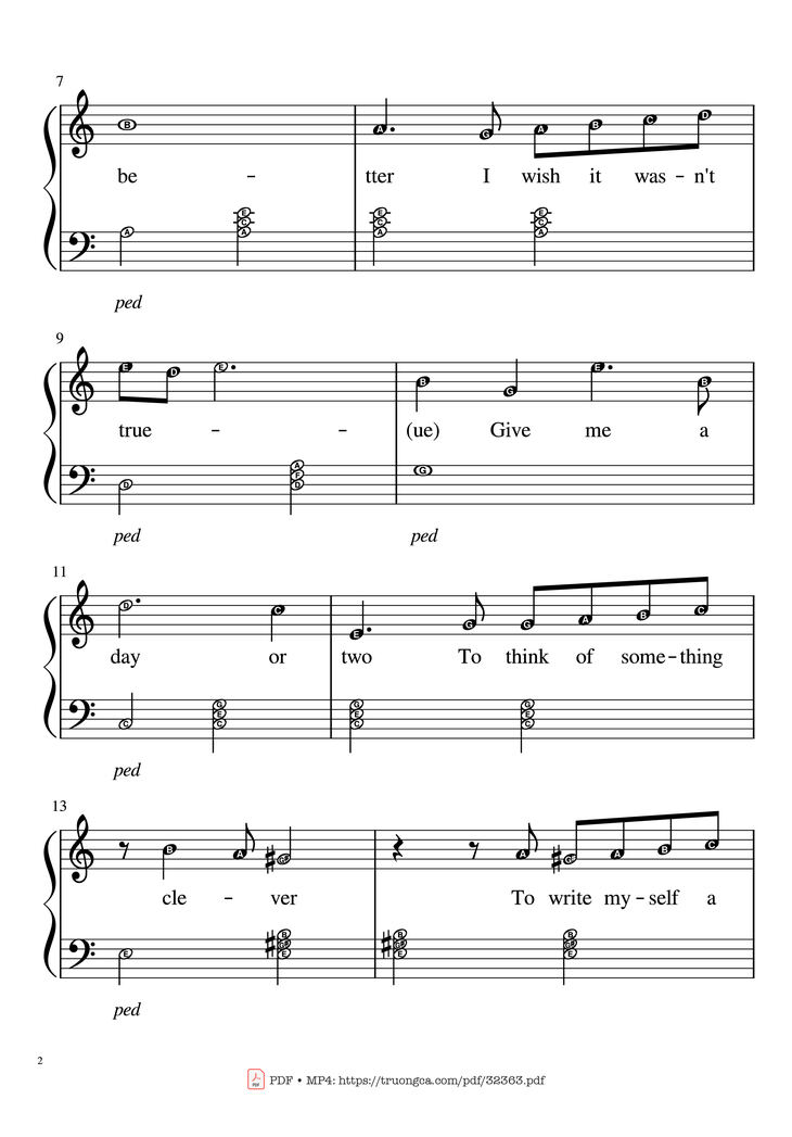 Page 2 of the piano sheet music PDF Piano - Happier Than Ever Piano EASY by Billie Eilish