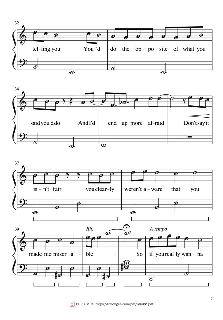 Page 5 of the piano sheet music PDF Piano - Happier Than Ever Piano EASY by Billie Eilish