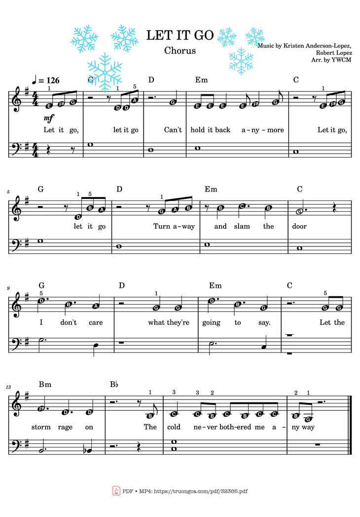 Page 1 of the piano sheet music PDF Piano - Let It Go Piano Easy (Note name) by Kristen Anderson-Lopez