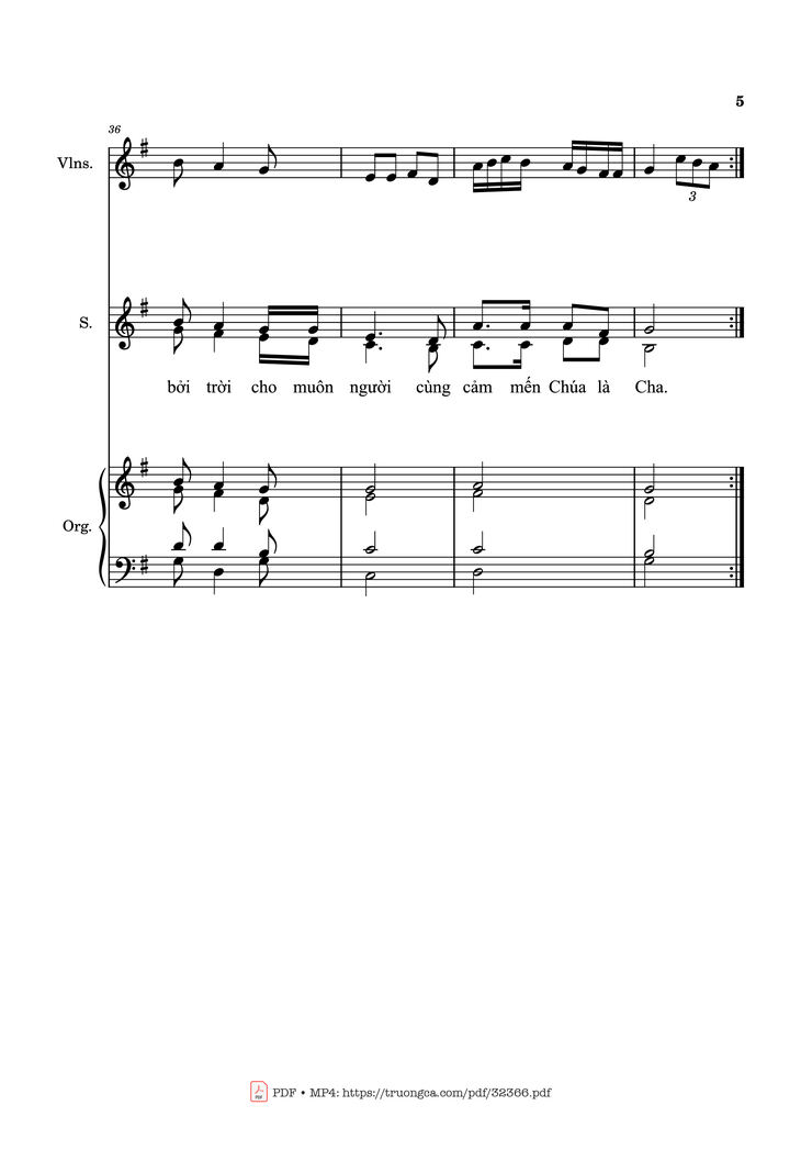 Page 5 of the piano sheet music PDF - Mưa Những Bông Hồng (Bè, Đệm Violin, Organ) by Kim Long