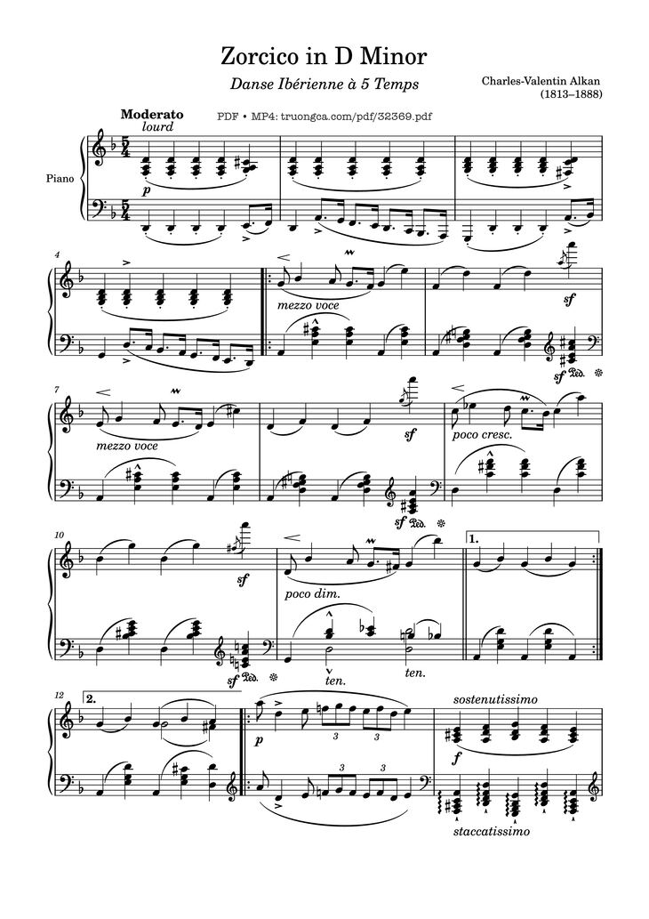 Page 1 of the piano sheet music PDF Piano - Zorcico in D Minor Piano by Charles-Valentin Alkan