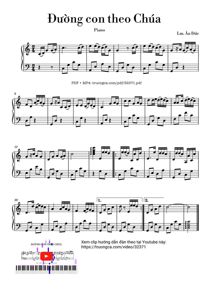 Page 1 of the piano sheet music PDF Piano - Đường con theo Chúa Piano by Lm. Ân Đức