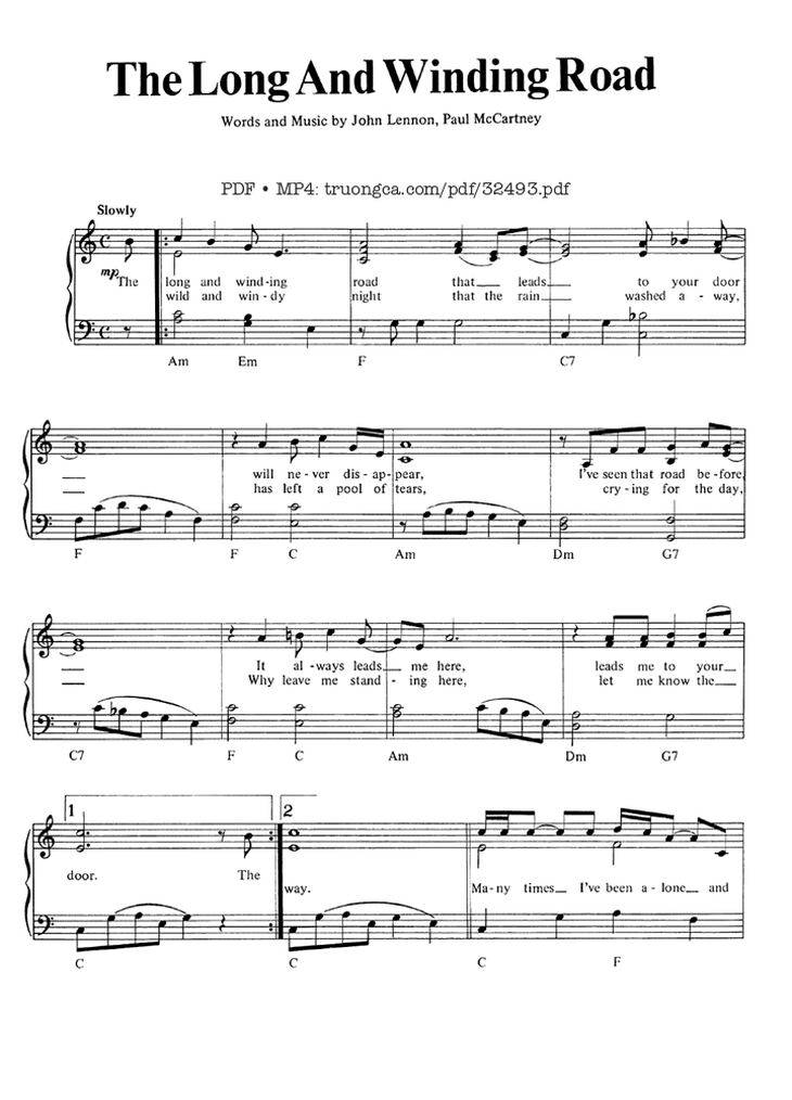 Page 1 of the piano sheet music PDF Piano - The Long And Winding Road (Easy Piano) by The Beatles
