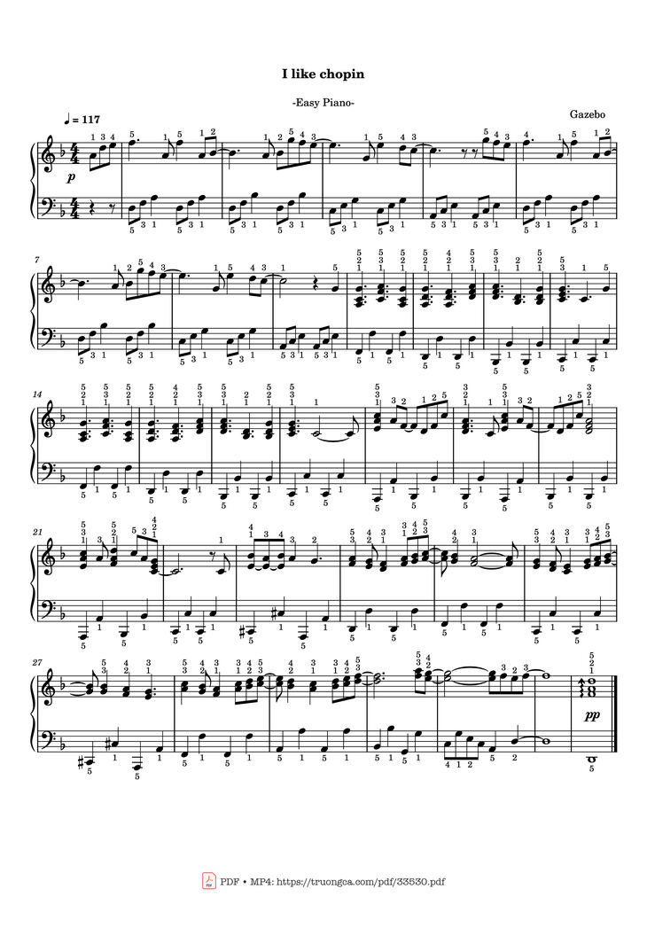 Page 1 of the piano sheet music PDF Piano - I like chopin (Easy Piano) by Gazebo 