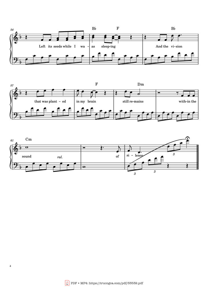 Page 4 of the piano sheet music PDF - The Sound of Silence by Paul Simon