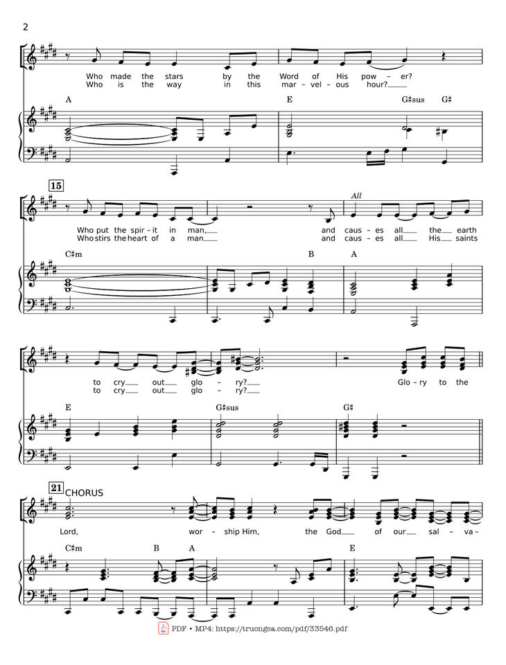 Page 2 of the piano sheet music PDF - Glory To The Lord Piano by LYNN DESHAZO