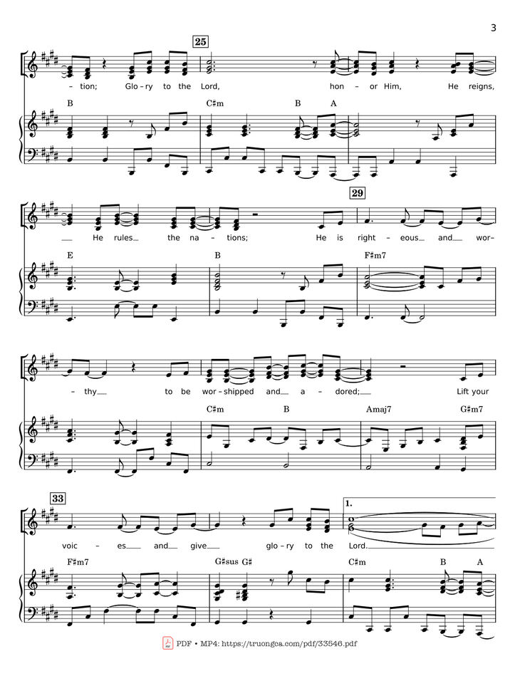 Page 3 of the piano sheet music PDF - Glory To The Lord Piano by LYNN DESHAZO
