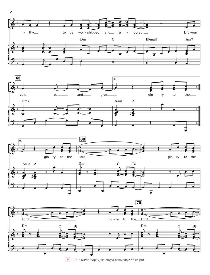 Page 6 of the piano sheet music PDF - Glory To The Lord Piano by LYNN DESHAZO